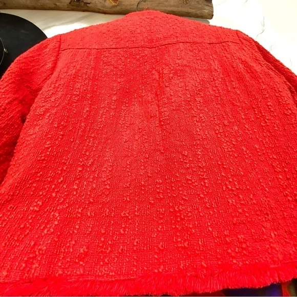 Trendy RED moto style tweed boho jacket w raw edge - Picture 7 of 16